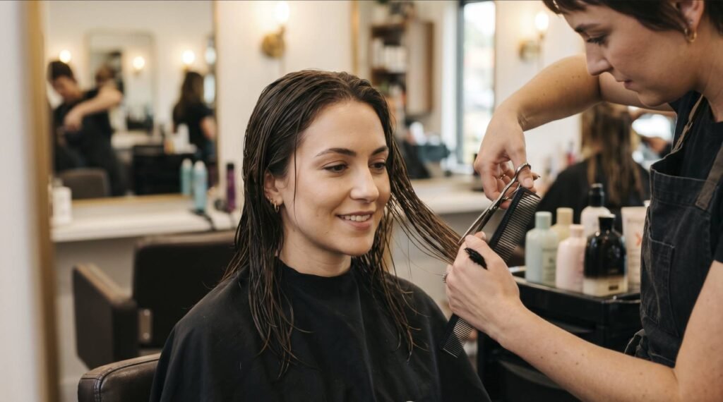 Luna Barber and Beauty Salon interior in Miami showing professional grooming stations for men and women